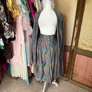 Y2K Gray Midi Skirt and Over Top with Multicolor Brushed Accents